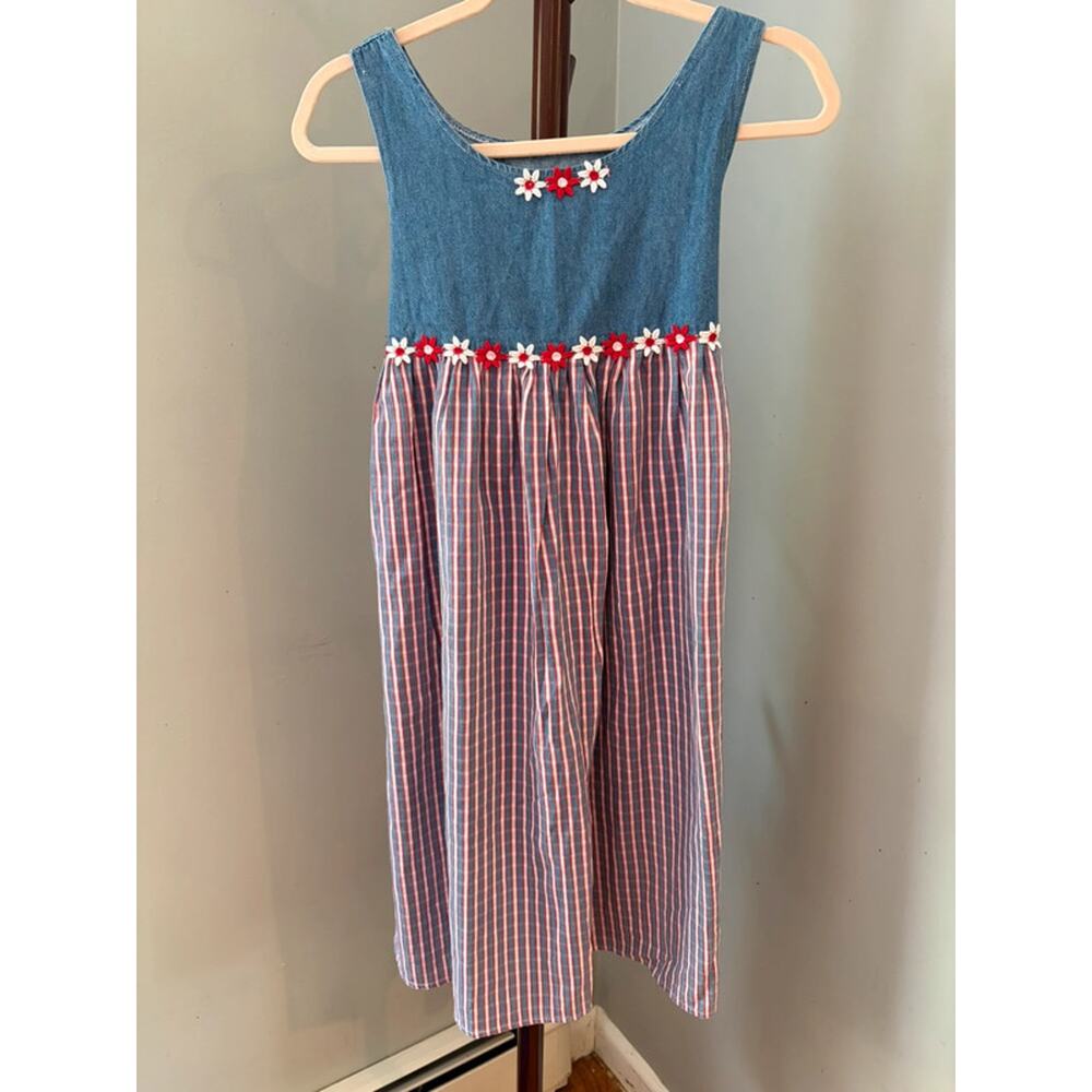 Americana Denim Top Plaid Skirt Summer Dress No Label
